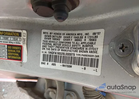 2008 Honda Civic Lx из США, поврежденный, VIN 1HGFA16528L000979